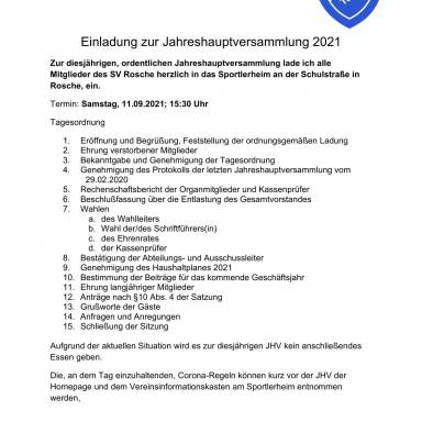 Jahreshauptversammlung am 11.09.2021 